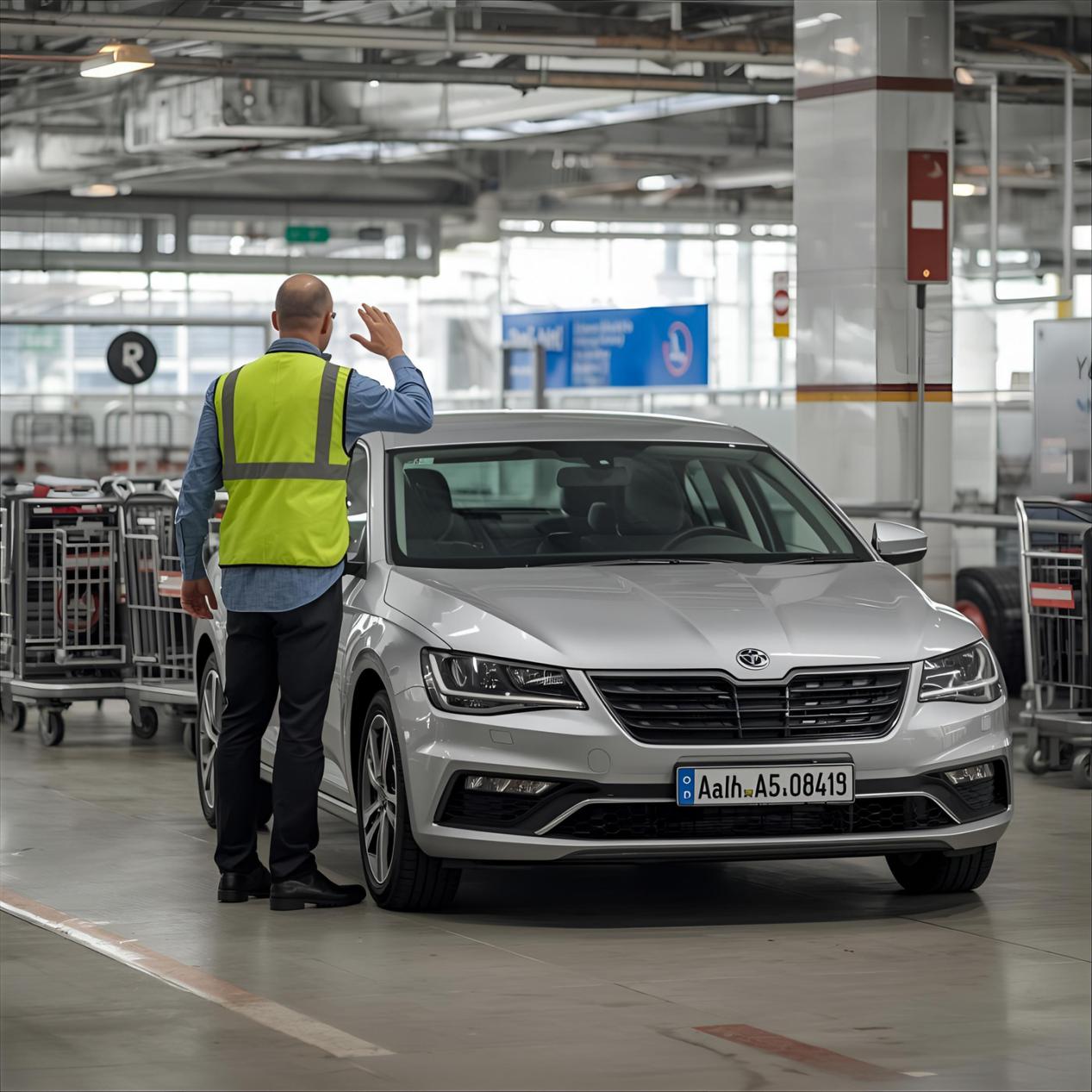 Staff helping solo traveller to park their vehicle.